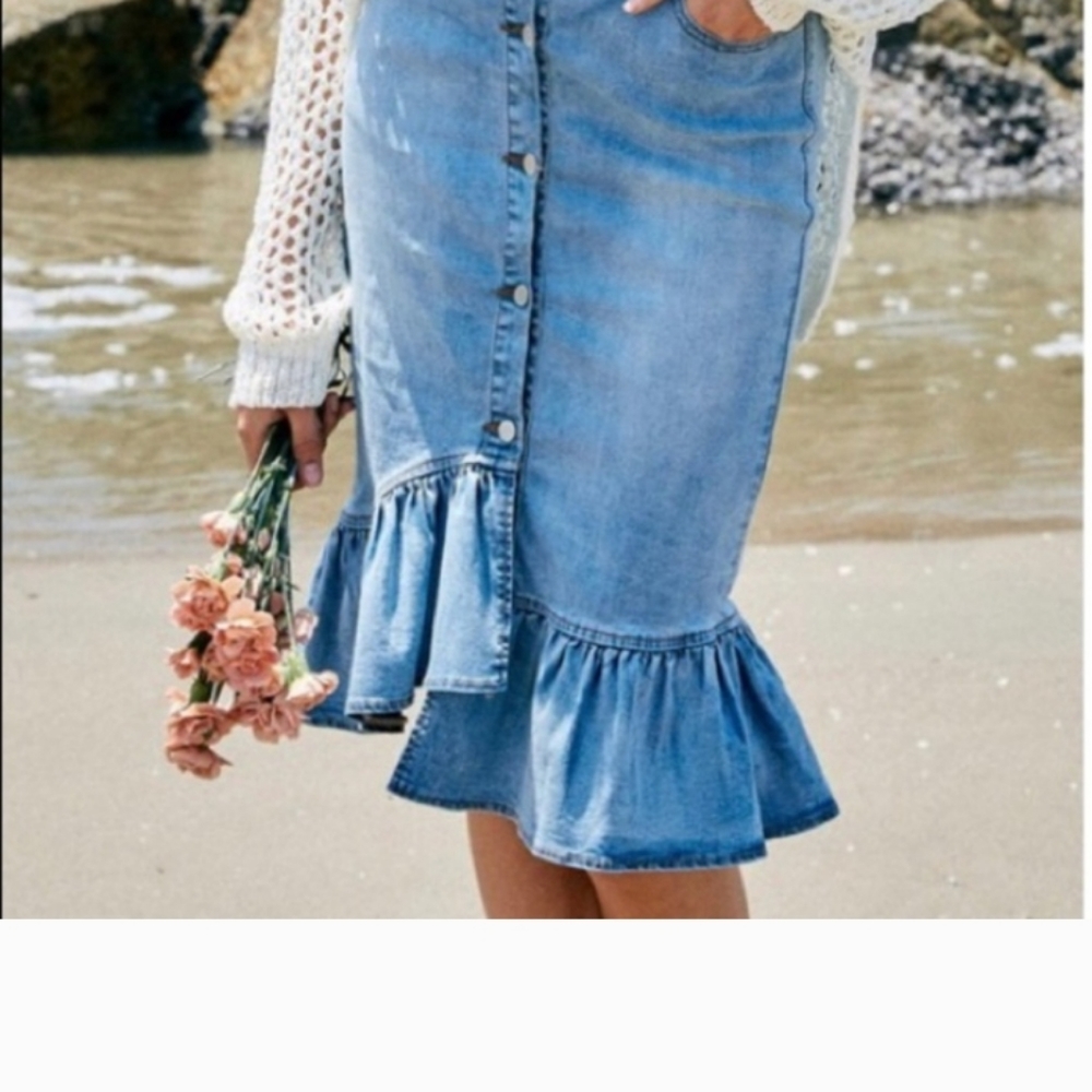 Midi Ruffle Denim Skirt from Hayden Los Angeles NWT